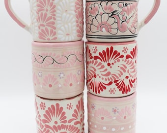 Modern Talavera Pink 14oz Mug, Puebla Talavera, Handmade Clay Cups, Microwave and Dishwasher Safe, Lead Free, Scratch Resistant