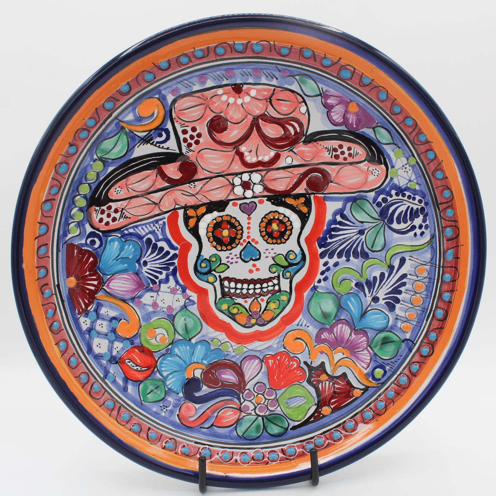 Dia de Los Muertos 12" Catrina Talavera Plate, Handmade Dinner Platter, Created by Master Artisans Puebla Mexico, Dishwasher Safe