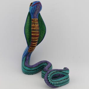 Ring of the Sun Cobra Alebrije Wooden Carving, Traditional Mexican Alebrije, Mexican Spirit Guide Statue, Beautiful Zapotec Symbols