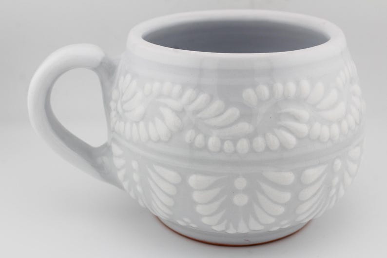 Beautiful Snowy White Hot Chocolate Mug 21oz, Puebla Mexico, Dishwasher Microwave Safe, Scratch Resistant, Lead Free Style 7