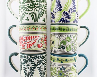 Handmade Mexican Coffee Mugs  16 Oz | Green on Green - Lead-free |  Dishwasher Safe || Arteyalmamexicana - Etsy