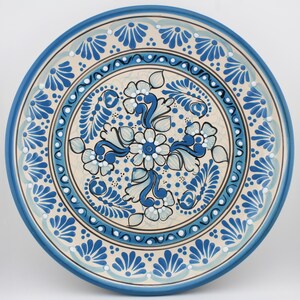 Mexican Talavera 11.8" Diameter Plates, Handmade Clay Plates, Handmade Tableware, Mexican Pottery Dishwasher and Microwave Safe, Blue