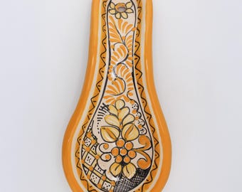 Multicolor Yellow Talavera Spoon Rests, Traditional Floral Pattern, Classic Puebla Ceramic, Handmade by Mexican Artisans, Scratch Resistant