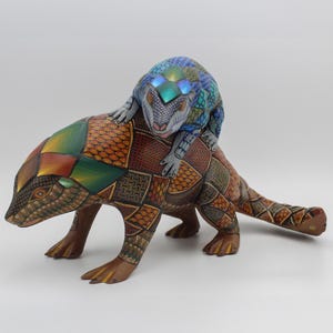 Wooden Handmade Alebrije Art Anteater with Child Figure Oaxaca Mexico