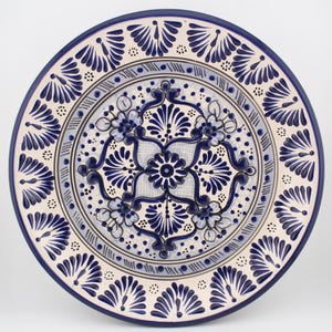 Mexican Talavera 11.8" Diameter Plates, Handmade Clay Plates, Handmade Tableware, Mexican Pottery Dishwasher and Microwave Safe, Cobalt