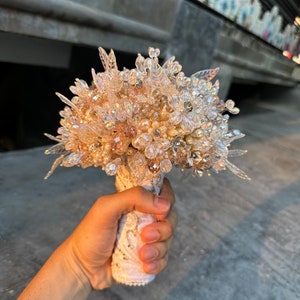 Bouquet de cristal rose-argent, bouquet de cristal, bouquet de cristal pour la mariée, bouquet élégance.
