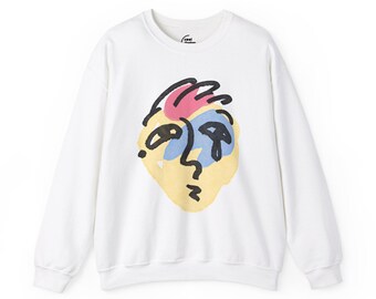 Artistic Face Design Crewneck Sweatshirt, Abstract Sweatshirt, Unisex Pullover, Cozy Fashion, Trendy Streetwear, Gift Idea
