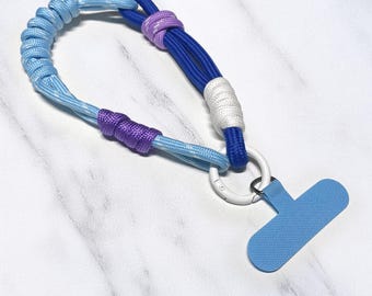 Colorful paracord keychain, rope, charm, phone holder, blue, dark blue