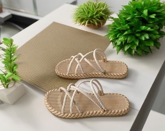 Damessandalen Comfort Sliders, Strosandalen, Strandschoenen, Zomerslippers, Weven strosandalen, Cadeau voor haar