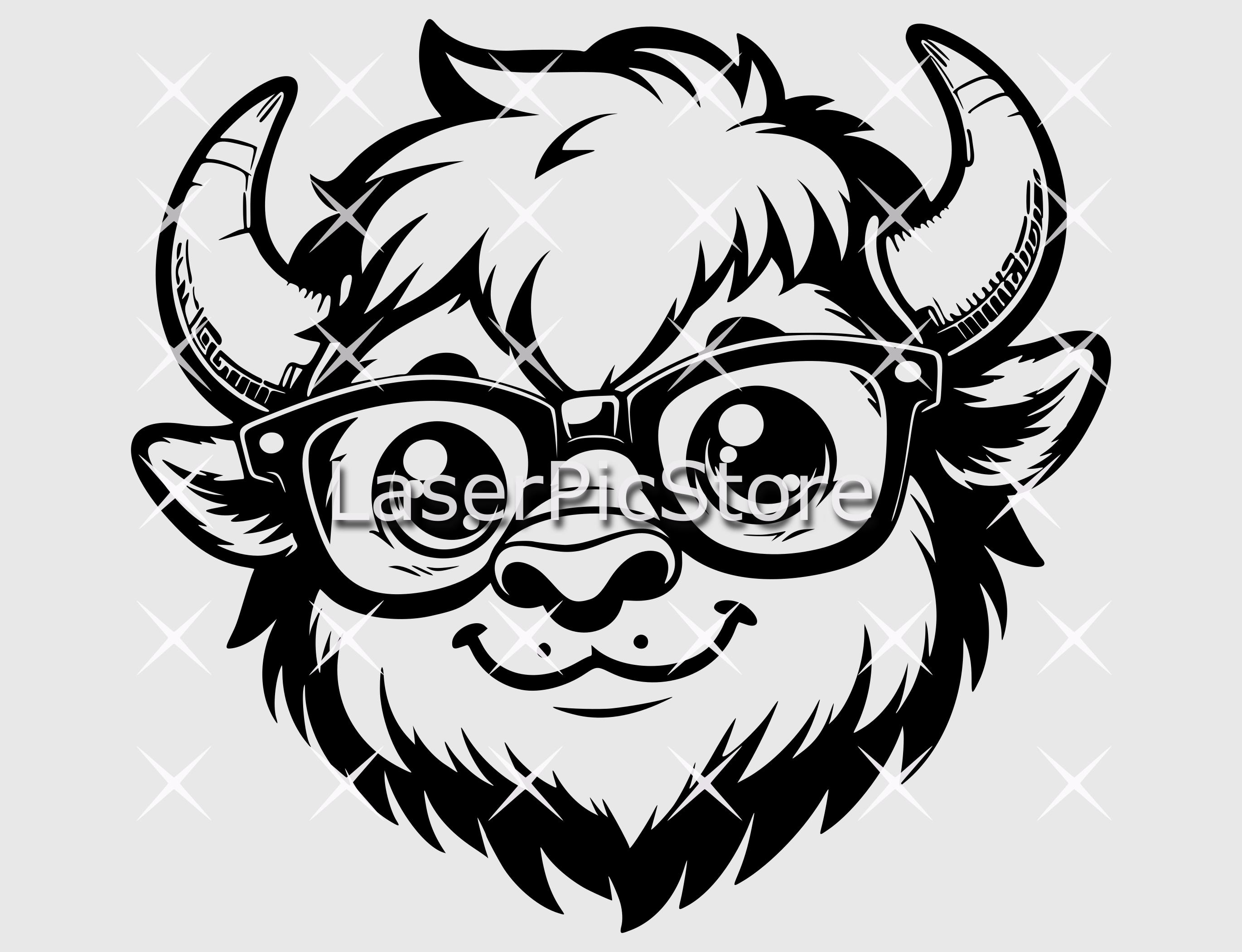 Cute Bison With Glasses Vector File - SVG AI DXF - Cute Cartoon Animal ...