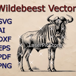 File vettoriale gnu - SVG AI DXF - file svg animale africano - file laser gnu