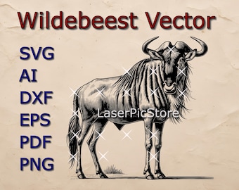 Wildebeest Vector File - SVG AI DXF - African Animal svg - Gnu Laser file