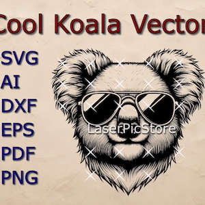 Gedetailleerde vector van een koala met zonnebril - SVG AI DXF en meer - grappige Australische dieren svg - Koala Laser-bestand - Koala Print