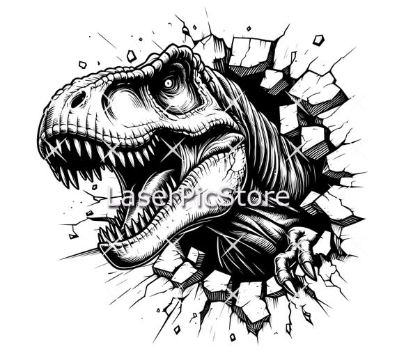 [超レア]   T-Rex 直筆サイン入りピッチャー（ウォーターポット） T-rex Through Wall Vector File - SVG AI DXF - Tyrannosaurus Rex