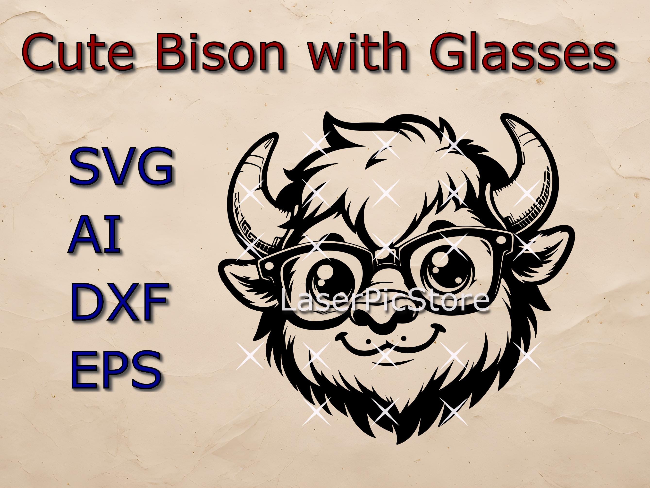 Cute Bison With Glasses Vector File - SVG AI DXF - Cute Cartoon Animal ...