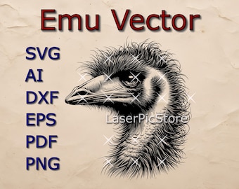 Gedetailleerde vector van het hoofd van een emu - SVG AI DXF en meer - Australische dieren svg - Emu laserbestand - Emu Print - Emu gezicht svg