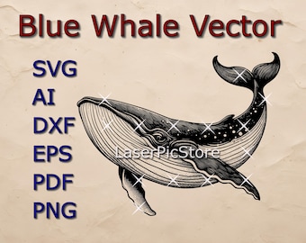 Blue Whale Vector File - SVG AI DXF and more - Ocean Animal svg - Sea Creature Engraving File