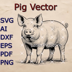 Pig Vector File - SVG AI DXF - Farm Animal svg - Pig Engraving