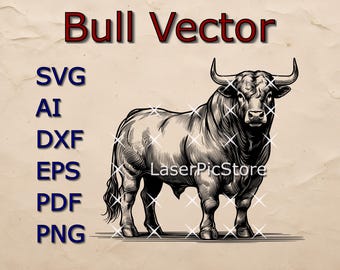 Bull Vector File - SVG AI DXF - Farm Animal svg - Cattle Engraving