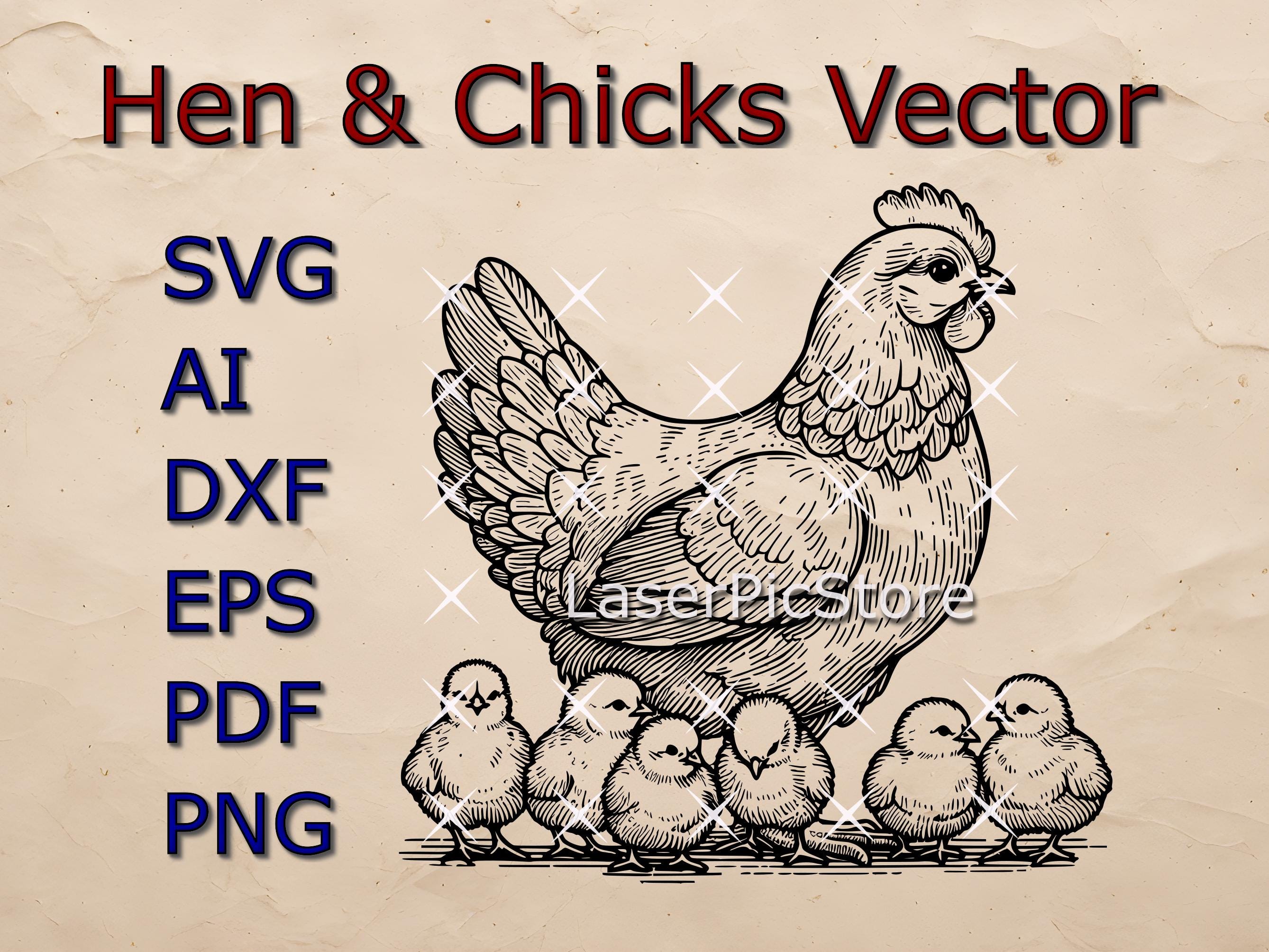 Hen and Chicks Vector File - SVG AI DXF - Farm Animal Svg