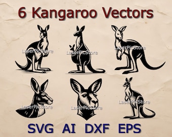 6 Kangaroo Vector Files - SVG AI DXF eps - Basic Lines svg files - Australian Animal Engraving Files