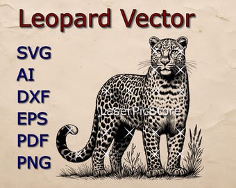 Archivo vectorial de leopardo - SVG AI DXF - Archivo svg de animal africano - Archivo láser de leopardo