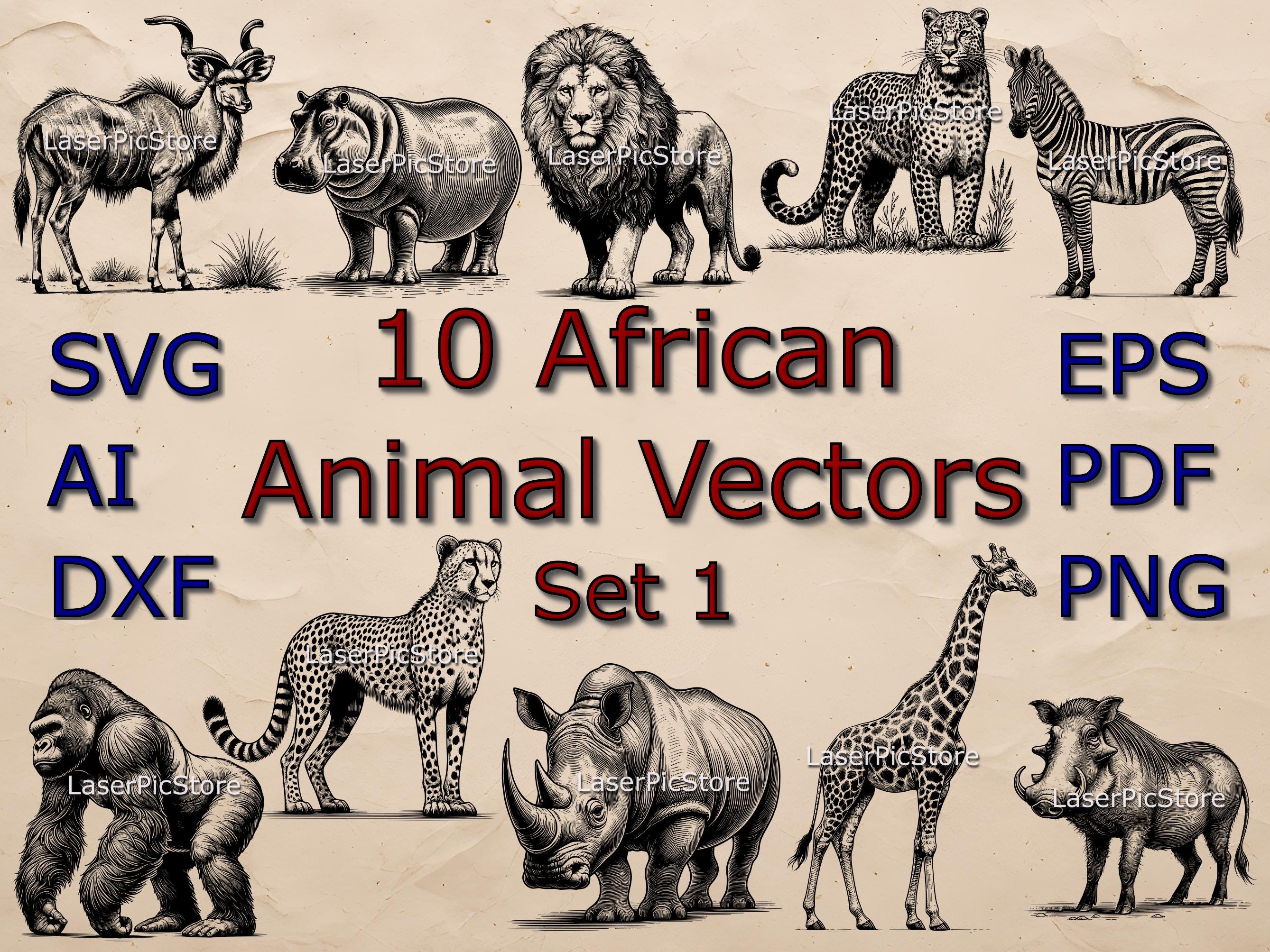 African Animal Vector Files - SVG AI DXF and More - 10 Animals - Set 1 ...