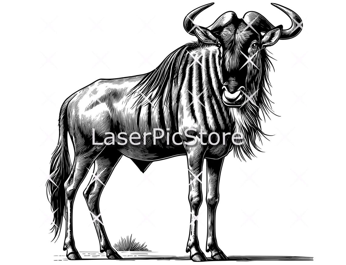 Wildebeest Vector Pattern Wildebeest Vector File - SVG AI DXF - African Animal Svg - Gnu Laser ...