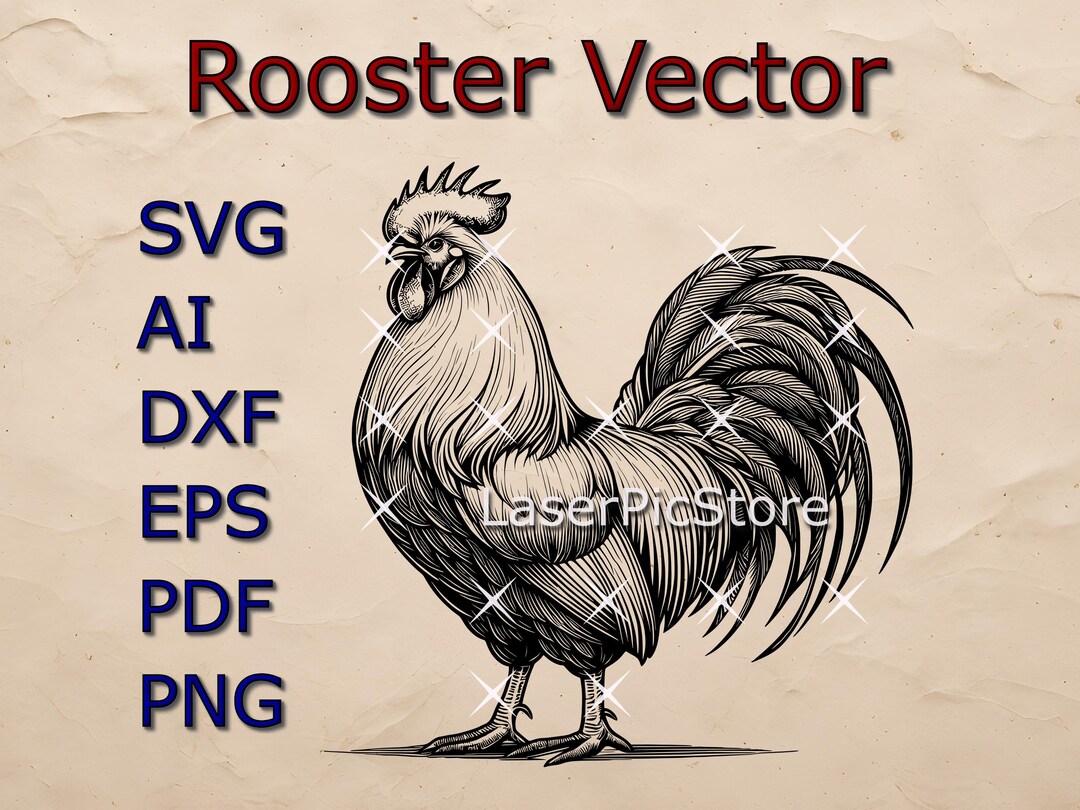 Rooster Vector Free File Rooster Vector File - SVG AI DXF - Farm Animal Svg - Chicken Engraving ...