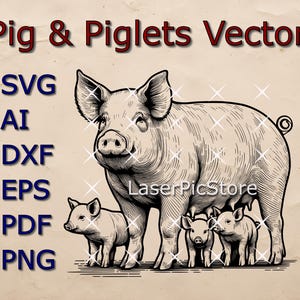Pig and Piglets Vector File - SVG AI DXF - Farm Animal svg - Pig Engraving
