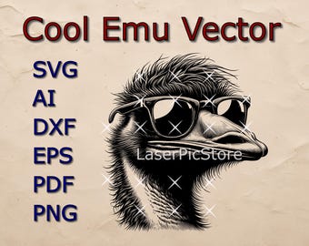 Gedetailleerde vector van een emoe met zonnebril - SVG AI DXF en meer - grappige Australische dieren svg - emoe laserbestand - emoe print