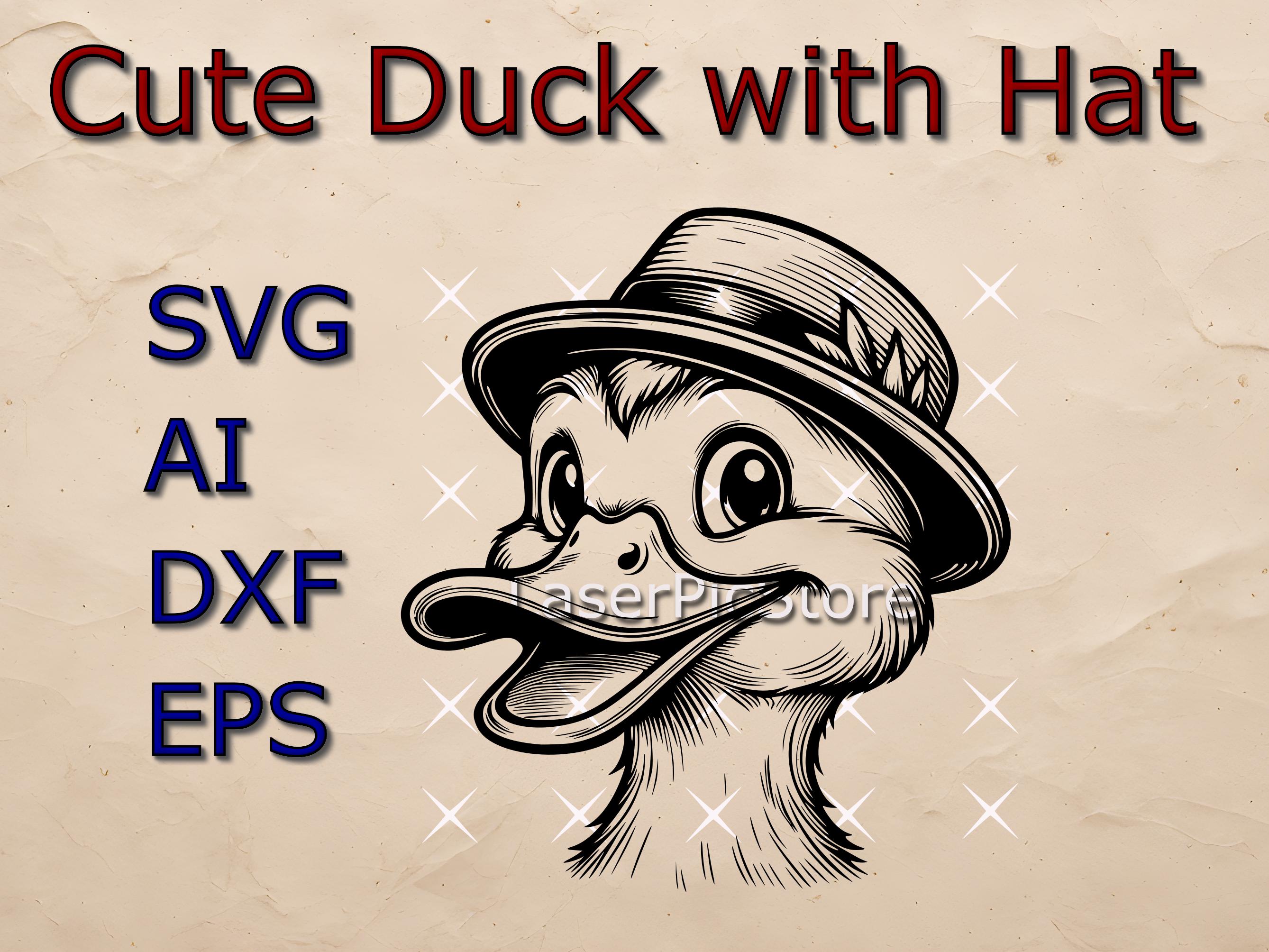 Cute Duck with Hat Vector File - SVG AI DXF - Cute Cartoon Animal svg - Printing - Cutting - Engraving