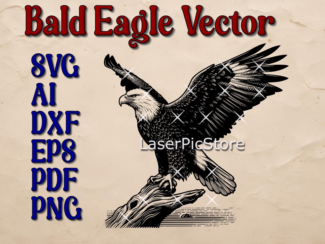 Bald Eagle on Log Vector File - SVG AI DXF and More - American Animal ...
