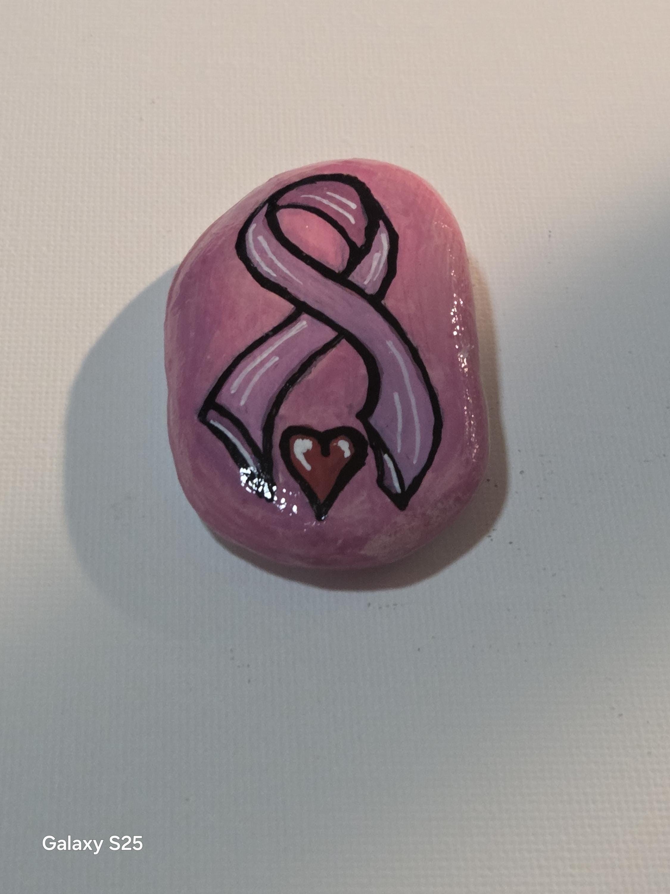 Cancer Ribbon Painted Rocks Hand Painted Pink Ribbon Magnet in Acrylics on a Natural River Rock ...
