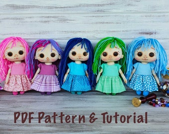 ラグドールと洋服の PDF パターン + チュートリアル。人形の縫製パターンのデジタル ダウンロード。簡単でわかりやすい説明。