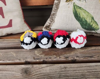 Crochet Poke Ball Keychain, Pokemon Fan Gift