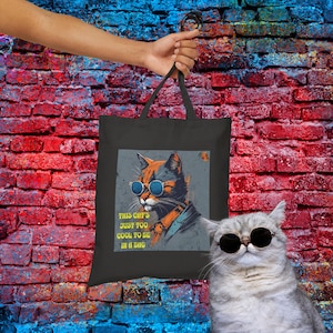 Cool Cat Tote Bag | Canvas Tote Bag | Cat Lover Gift | Reusable Shopping Bag | Cat Market Bag | Urban Cat Tote | Grunge Cat Bag