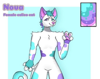 Cat fursona adoptable full body reference sheet (DIGITAL FILE ONLY) (click on picture for full view)