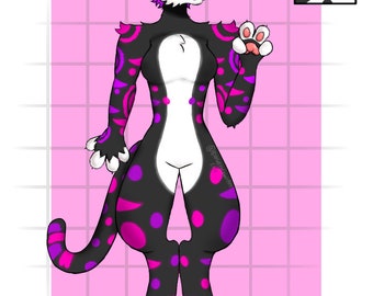 Ocelot fursona adoptable full body reference sheet (DIGITAL FILE ONLY) (click on picture for full view)