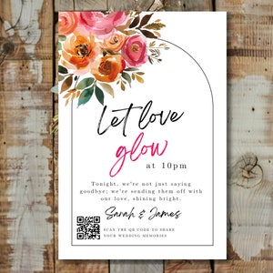 Letrero floral para despedida de boda: Plantilla de código QR en oro rosa (digital)