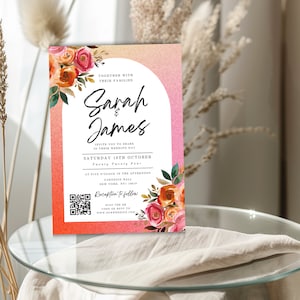Floral Rose Gold Wedding Invitation - SVG, QR Code, DIY, Digital, Canva, Template, Glitter, Printable Invite - Rosegold-01MFT03.3