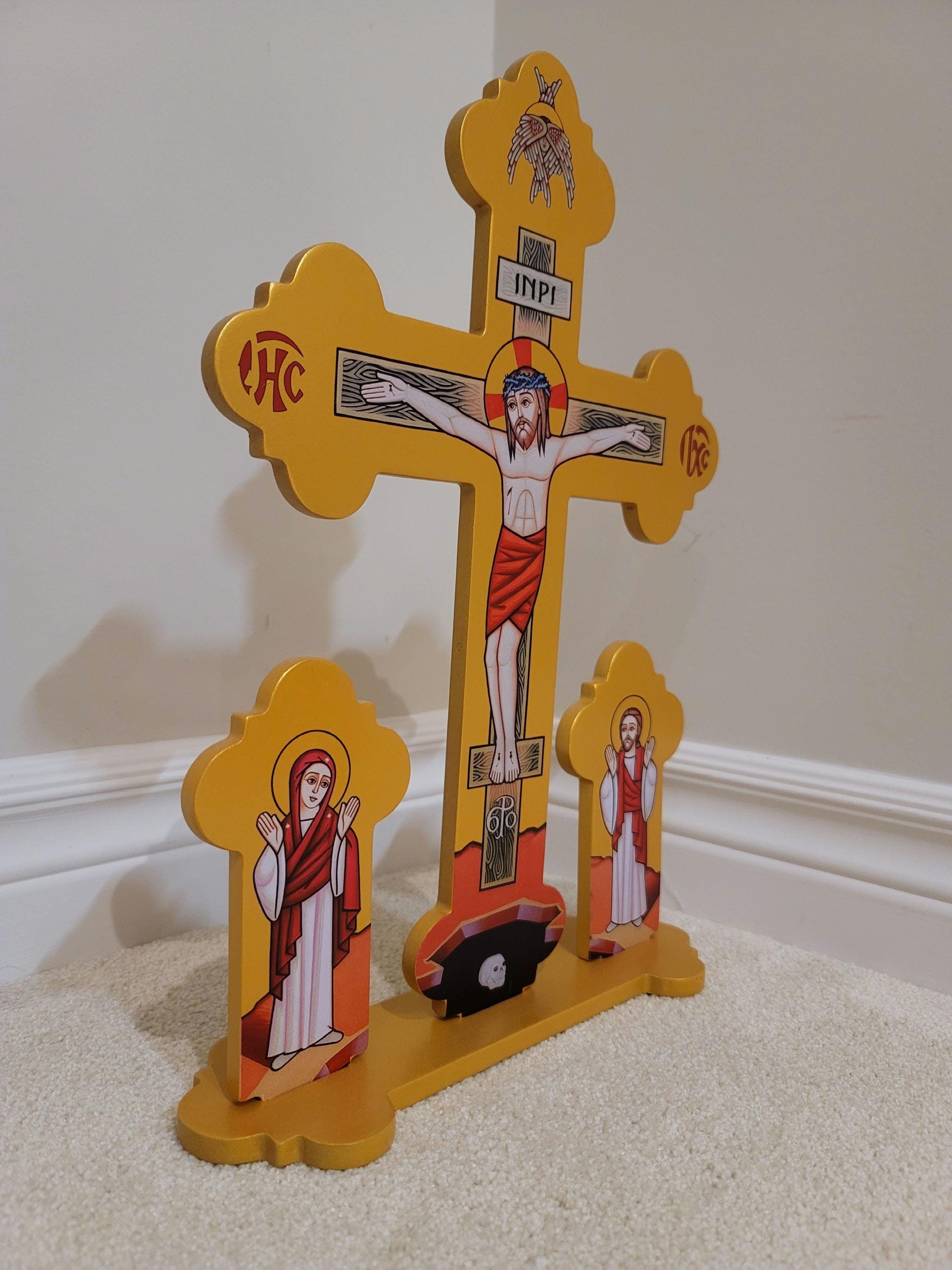 Crucifix | 16in | Coptic Orthodox Crucifix | Theotokos and St