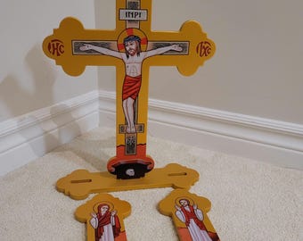 Crucifix | 16in | Coptic Orthodox Crucifix | Theotokos and St