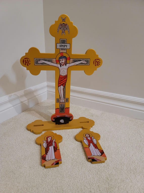 Crucifix | 16in | Coptic Orthodox Crucifix | Theotokos and St