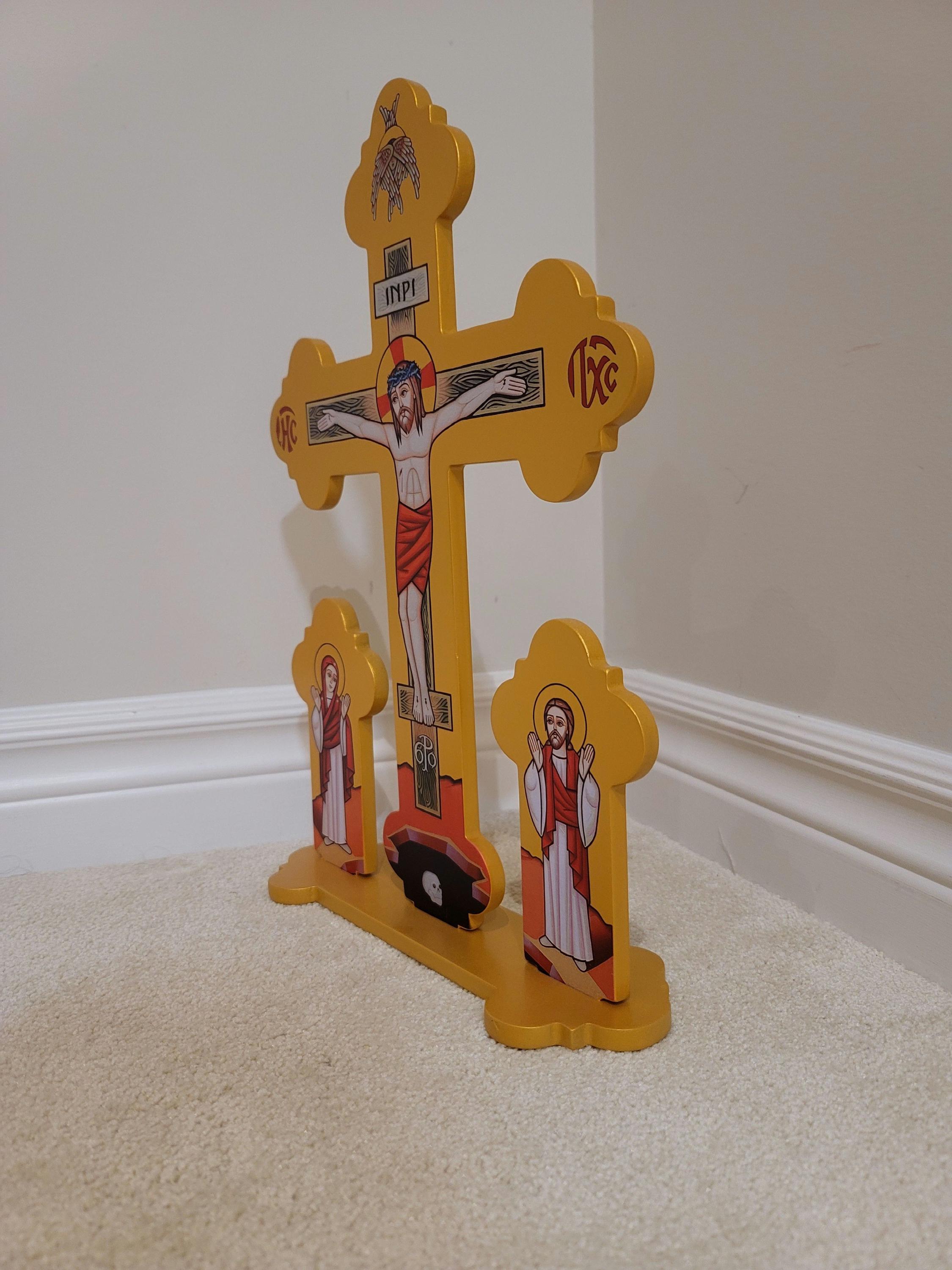 Crucifix | 16in | Coptic Orthodox Crucifix | Theotokos and St