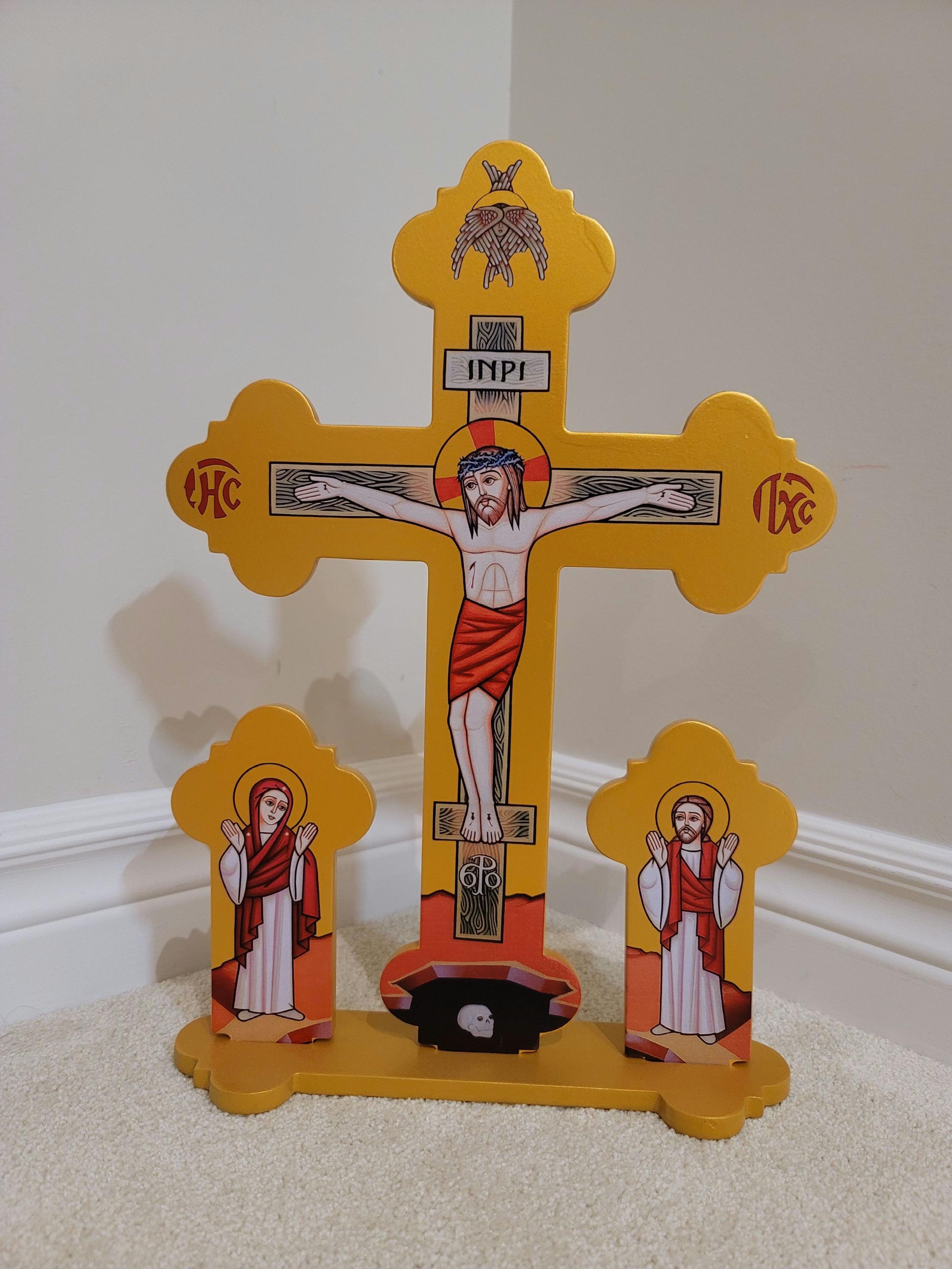 Crucifix | 16in | Coptic Orthodox Crucifix | Theotokos and St