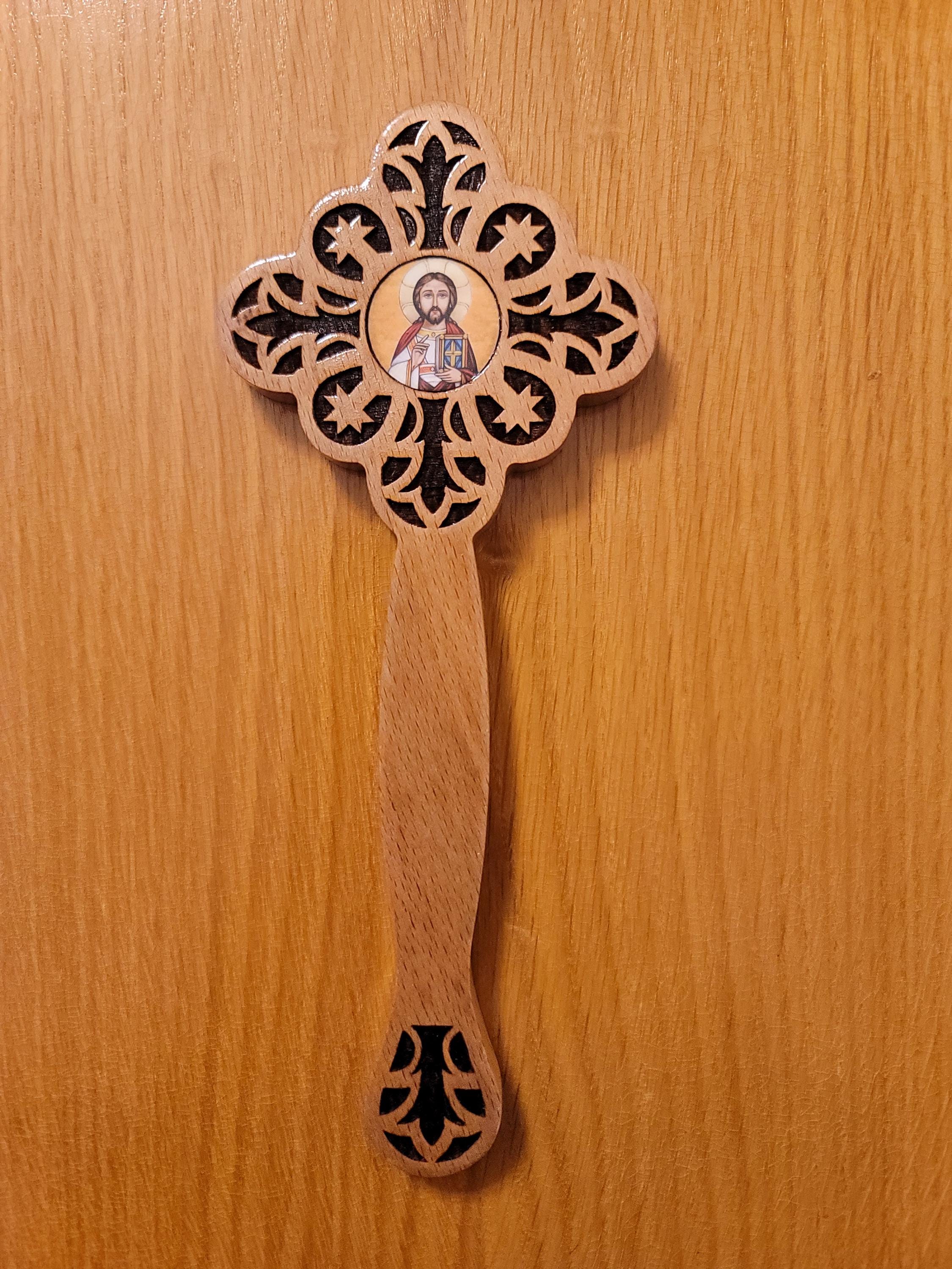 8.3in | Coptic Orthodox Hand Made Wooden Cross | With Icons of Our
