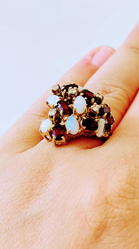 Statement Cluster Ring - 14k solid Gold, Natural … - image 1
