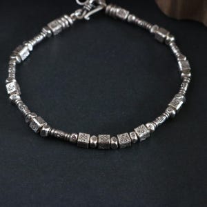 Handmade Minimalist Hill Tribe Sterling Silver Beaded Bracelet with Chain, Ethnic, Tribal, Boho, Oxidized Silver jewellery For men and Women