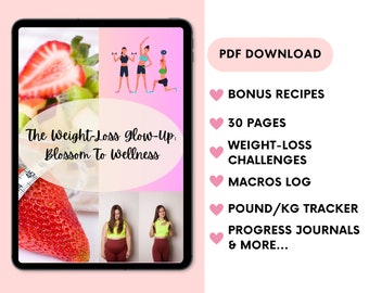 Weight Loss Journal & guide Fitness Planner Printable PDF Bonus Recipes Pounds and Kg Lost Body Measurements Meal Planner Progress Tracker